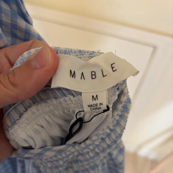 Mable NWT Women's Blue Gingham Backless Cross Front Mini Dress Flowy M - Picture 3 of 8